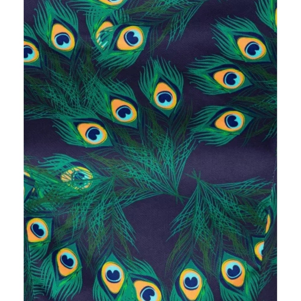 TopVintage Boutique Peacock Feather Print Swing Dress Green Blue 3XL Pockets - Picture 14 of 14